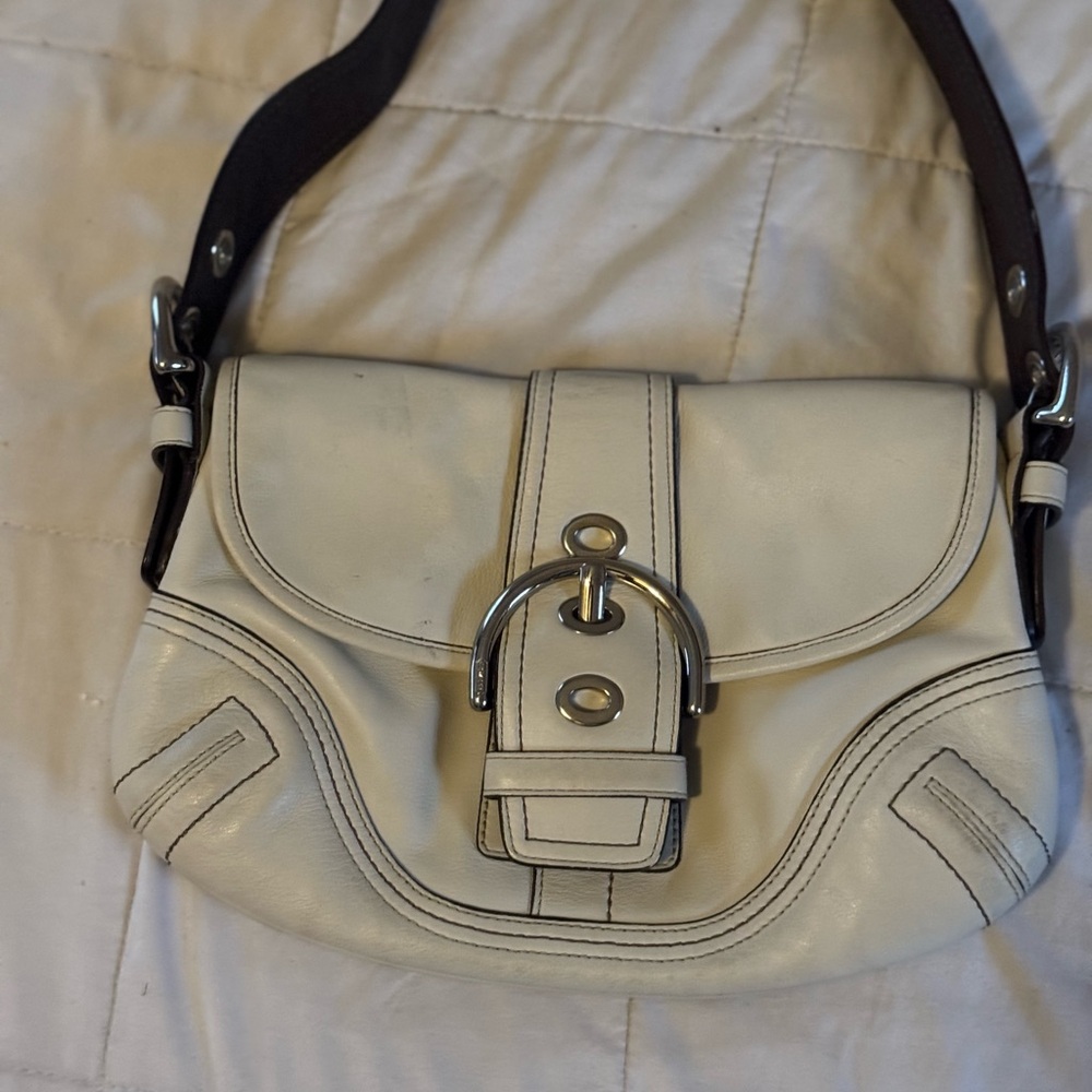 Vintage Soho Style White Leather Coach Baguette Purse